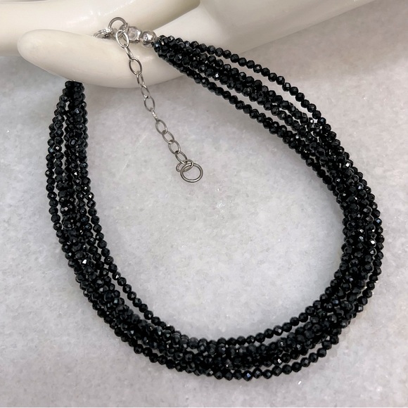 Thai Black Spinel Triple Multistrand Sterling Silver Bracelet - Picture 1 of 9